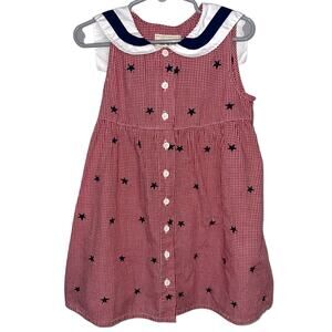 Vintage Toffee Apple Girls Red Gingham Patriotic Star Sailor Collar Dress Size 5